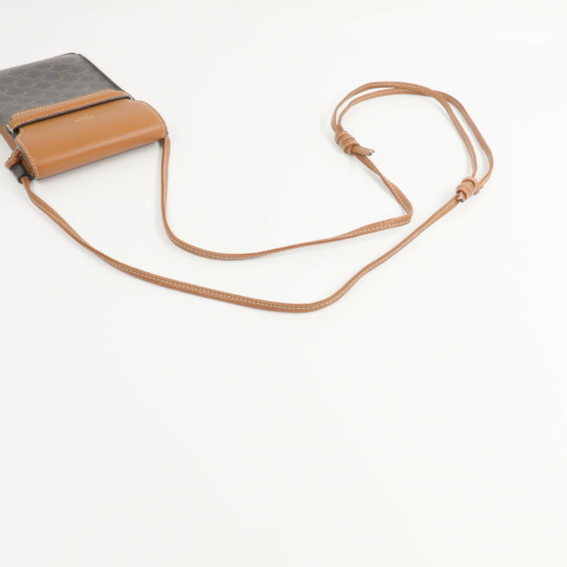CELINE 塗層帆布/牛皮皮革Triomphe Phone Pouch with Flap肩背袋-4