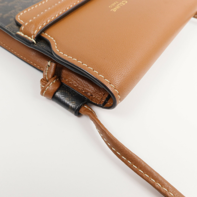 CELINE 塗層帆布/牛皮皮革Triomphe Phone Pouch with Flap肩背袋-7
