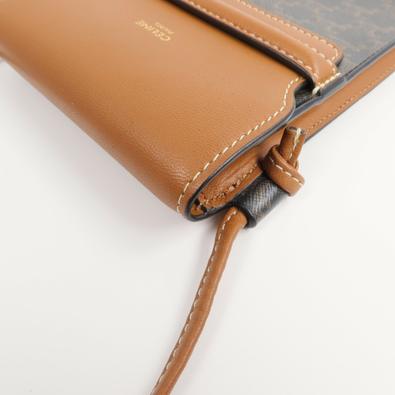 CELINE 塗層帆布/牛皮皮革Triomphe Phone Pouch with Flap肩背袋-8