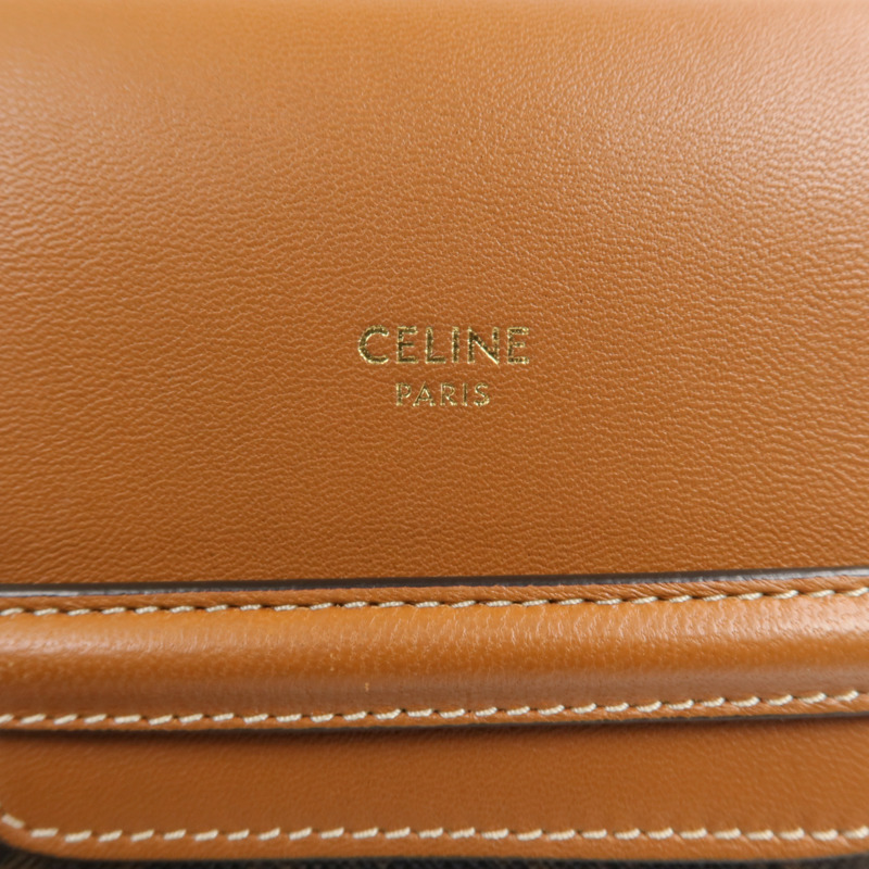 CELINE 塗層帆布/牛皮皮革Triomphe Phone Pouch with Flap肩背袋-9