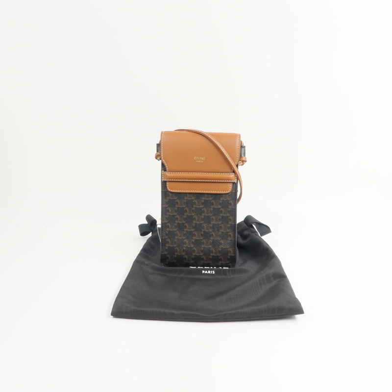 CELINE 塗層帆布/牛皮皮革Triomphe Phone Pouch with Flap肩背袋-15