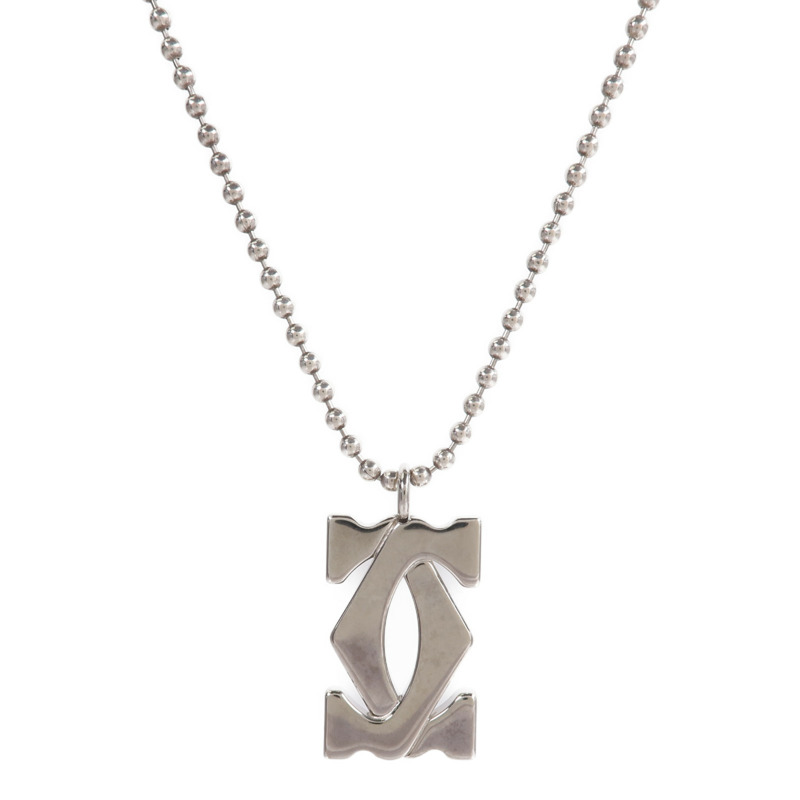 CARTIER 925純銀/不鏽鋼Vintage 2C Logo Pendent Necklace項鍊-1