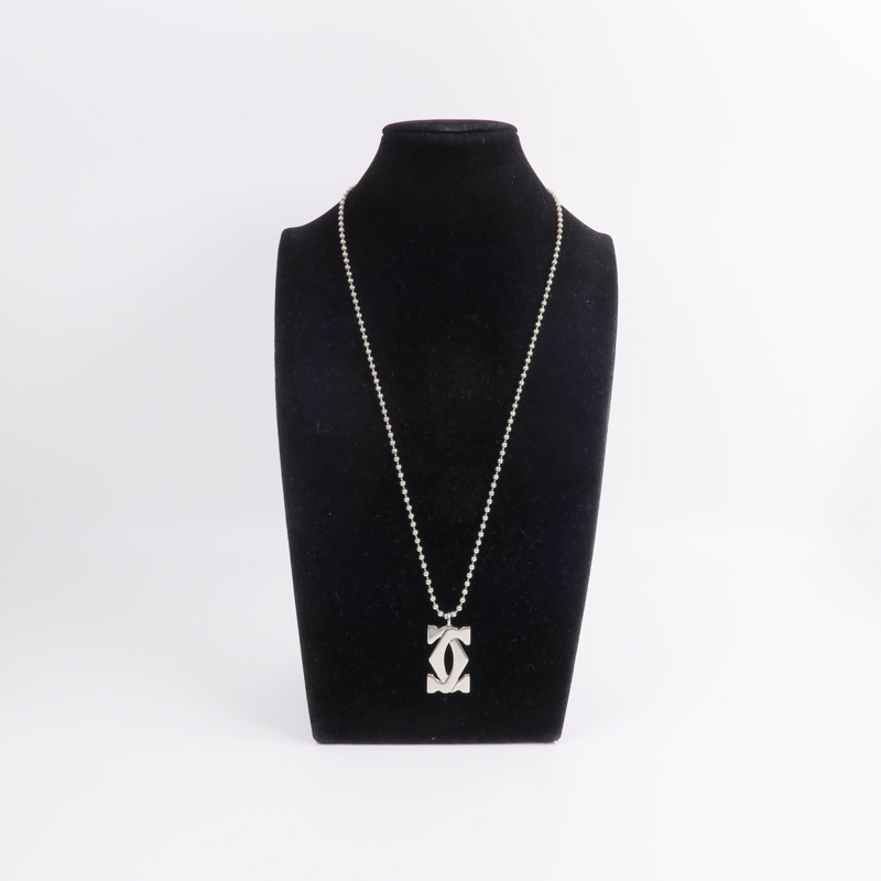 CARTIER 925純銀/不鏽鋼Vintage 2C Logo Pendent Necklace項鍊-9