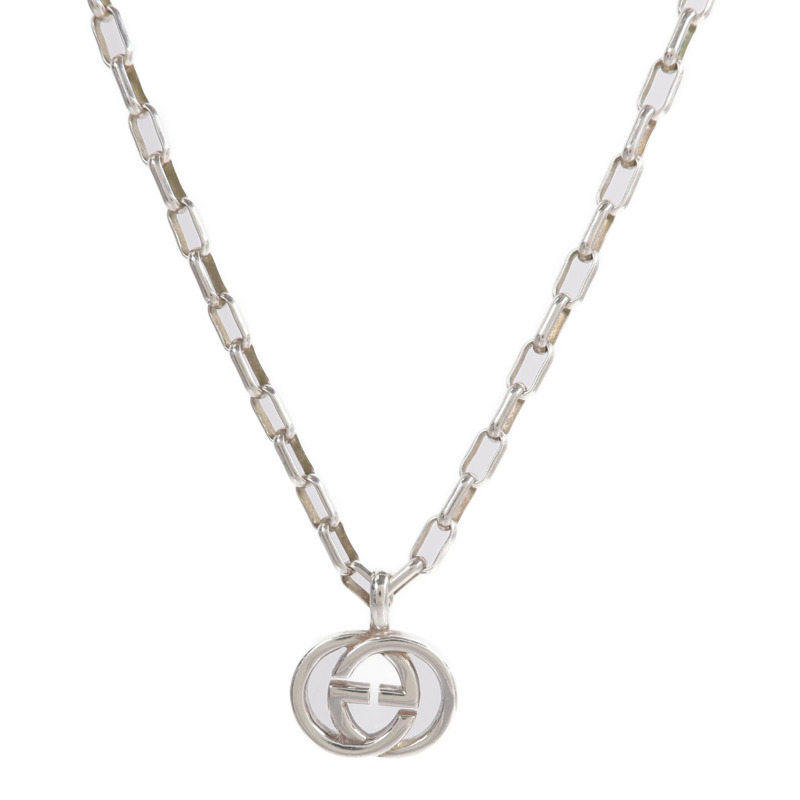 GUCCI 925純銀Interlocking Double G Pendant Necklace項鍊-1