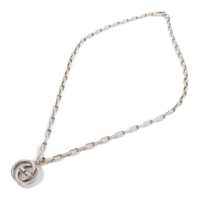 GUCCI 925純銀Interlocking Double G Pendant Necklace項鍊-3