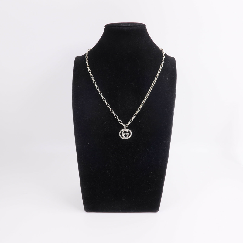 GUCCI 925純銀Interlocking Double G Pendant Necklace項鍊-10