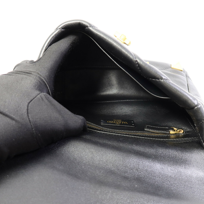 Valentino 羊皮皮革Garavani Roman Stud鏈帶手挽肩背兩用袋-4
