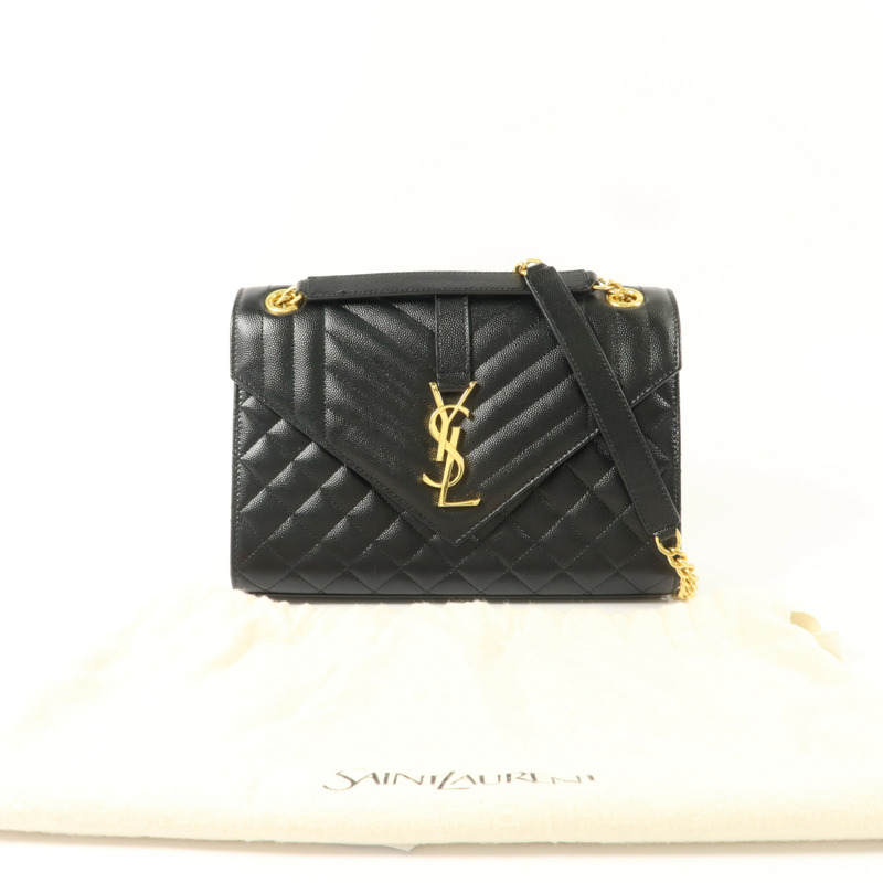 SAINT LAURENT 牛皮皮革Envelope Medium鏈帶肩背袋-10