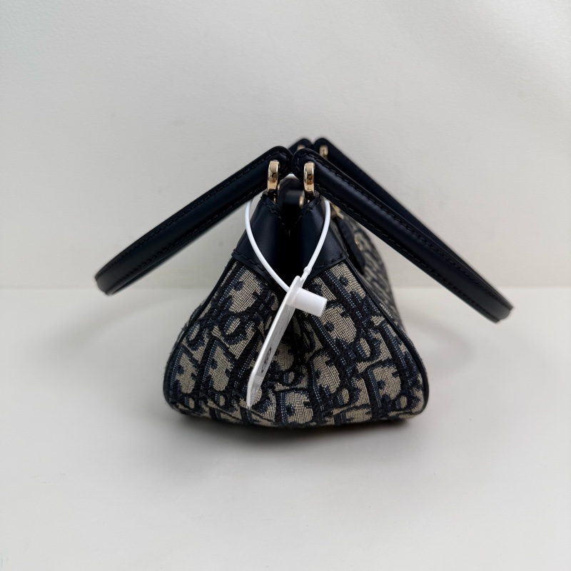 99新✨DIOR/迪奧 Key 金扣 Oblique老花刺繡滿印 腋下包單肩包手提包 小號 芯片款 藍色 底長21cm❤️正品-4