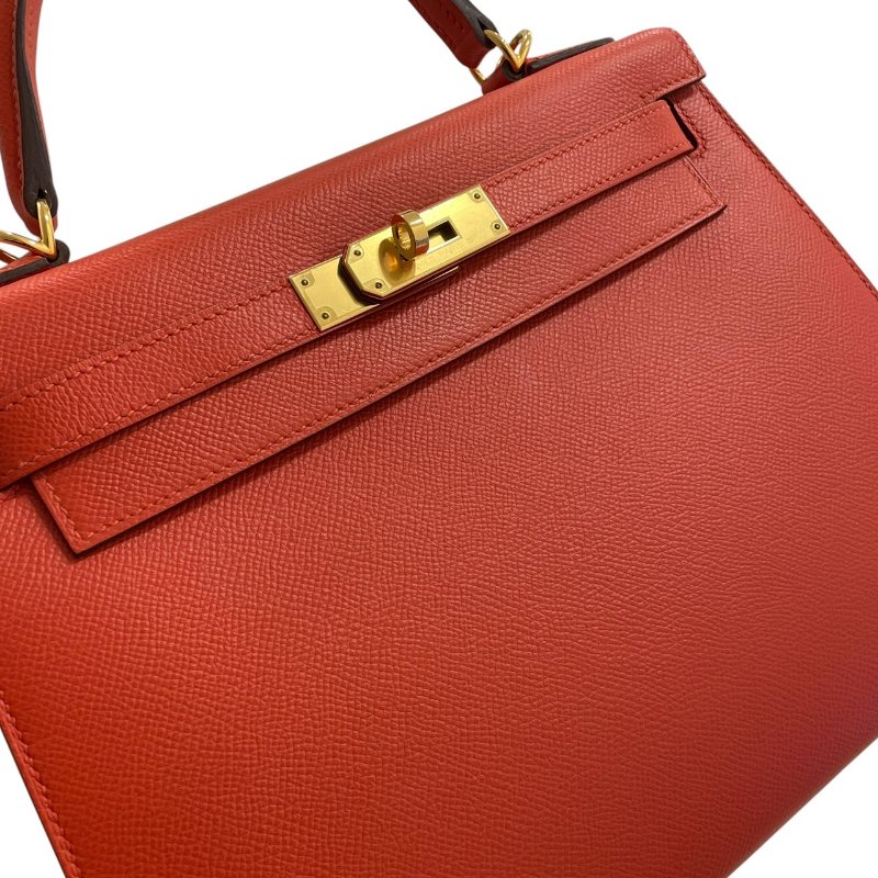 HERMES 愛馬仕 KELLY 28 凱莉包 EPSON 橘色系 金釦-10