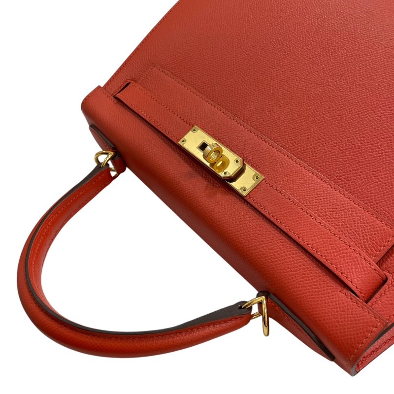 HERMES 愛馬仕 KELLY 28 凱莉包 EPSON 橘色系 金釦-11
