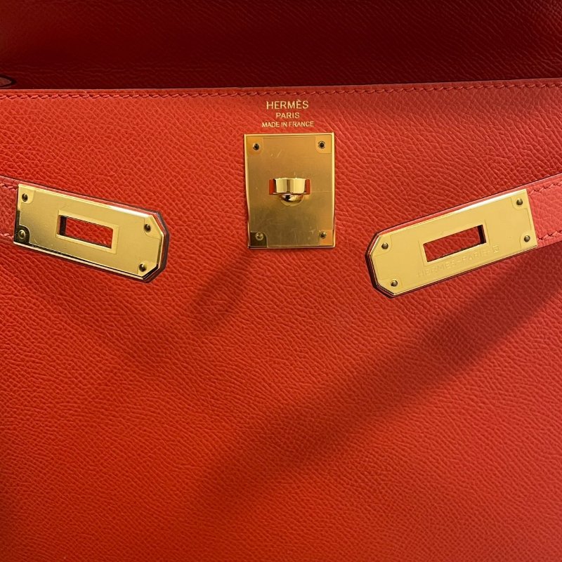 HERMES 愛馬仕 KELLY 28 凱莉包 EPSON 橘色系 金釦-12