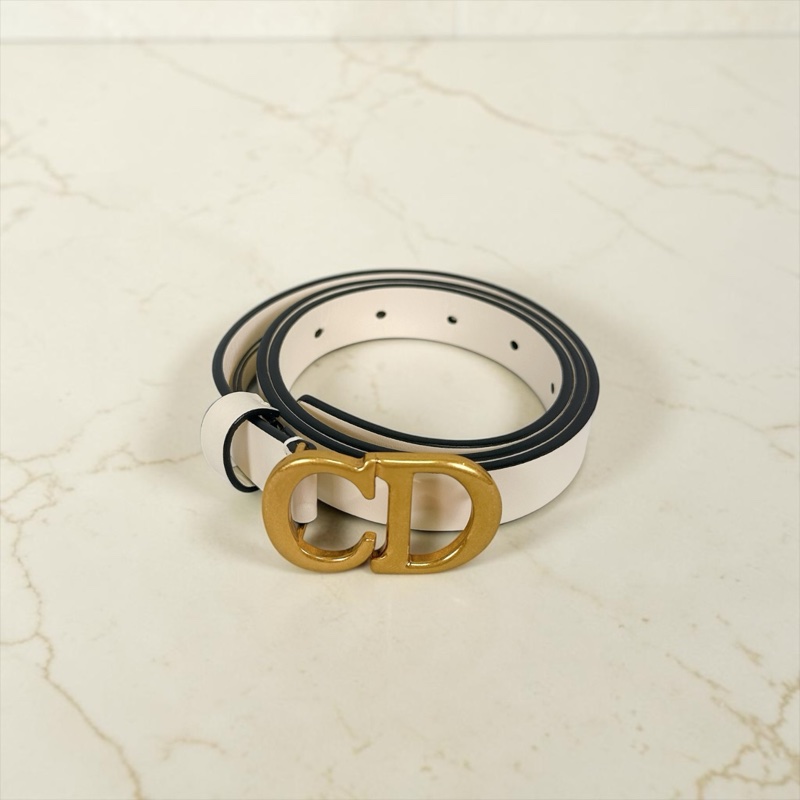 莉亞精品♡ Dior 霧金釦奶白色皮腰帶 75cm 二手美品-0