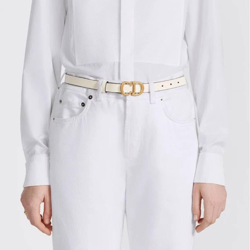 莉亞精品♡ Dior 霧金釦奶白色皮腰帶 75cm 二手美品-1