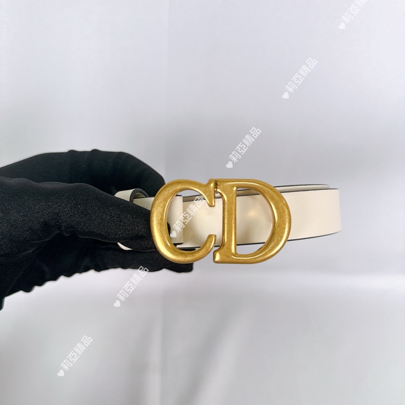 莉亞精品♡ Dior 霧金釦奶白色皮腰帶 75cm 二手美品-2