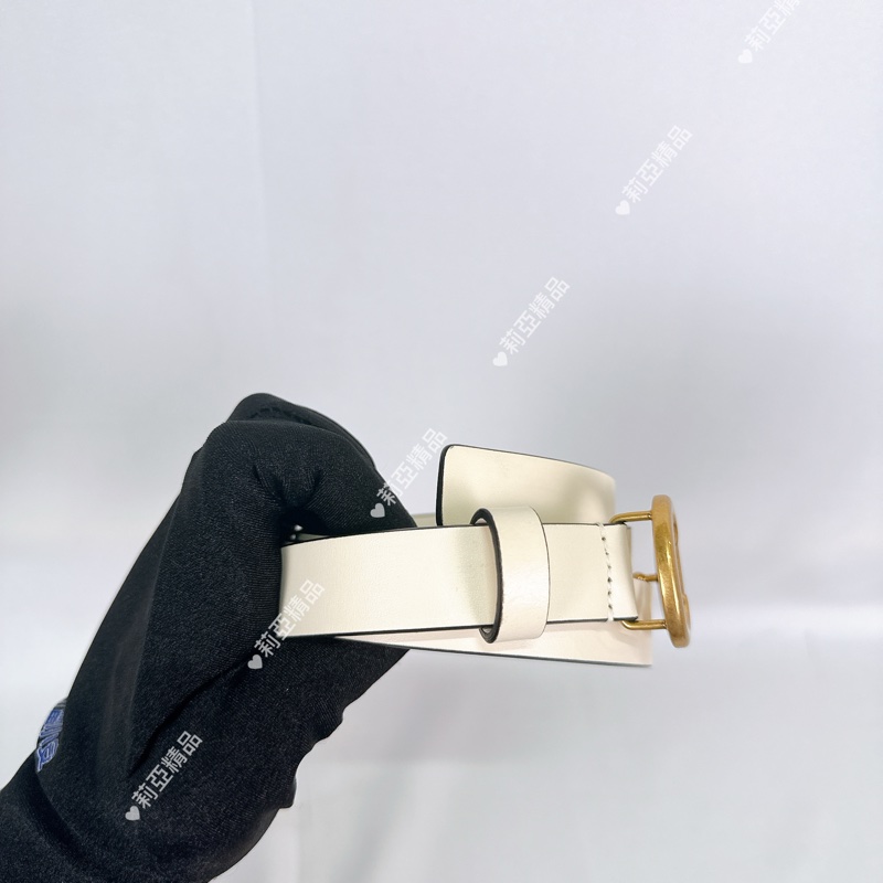 莉亞精品♡ Dior 霧金釦奶白色皮腰帶 75cm 二手美品-6