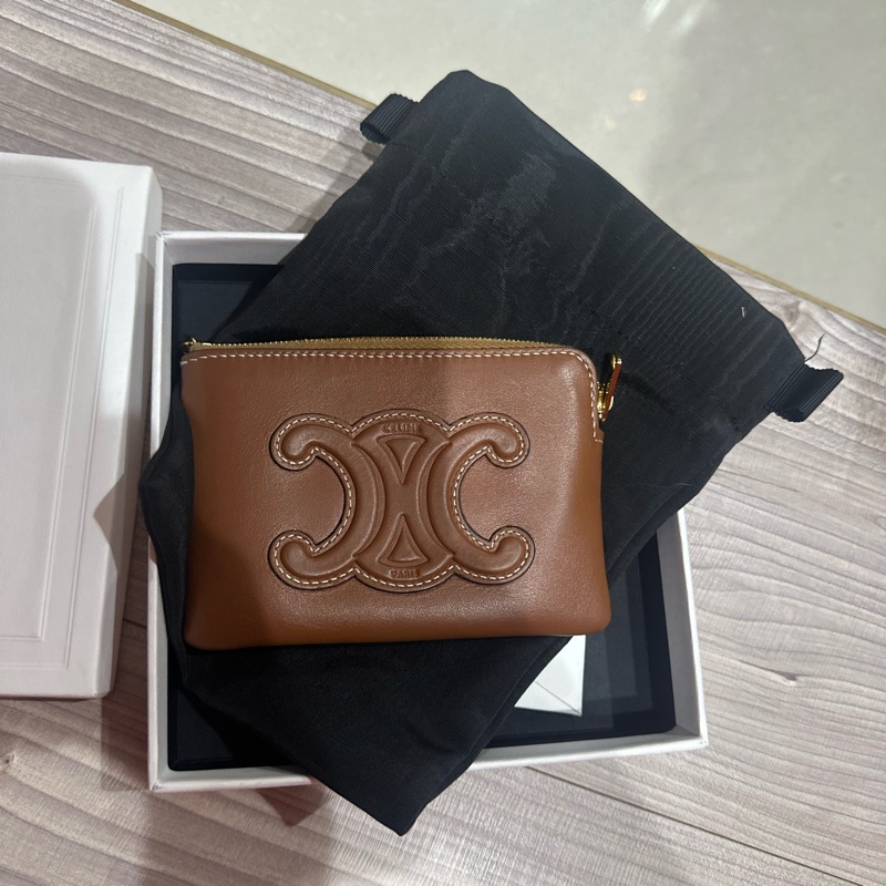 Celine 小牛皮大logo 拉鍊零錢包8新-0