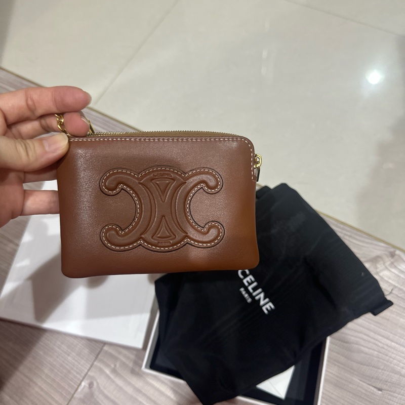 Celine 小牛皮大logo 拉鍊零錢包8新-3