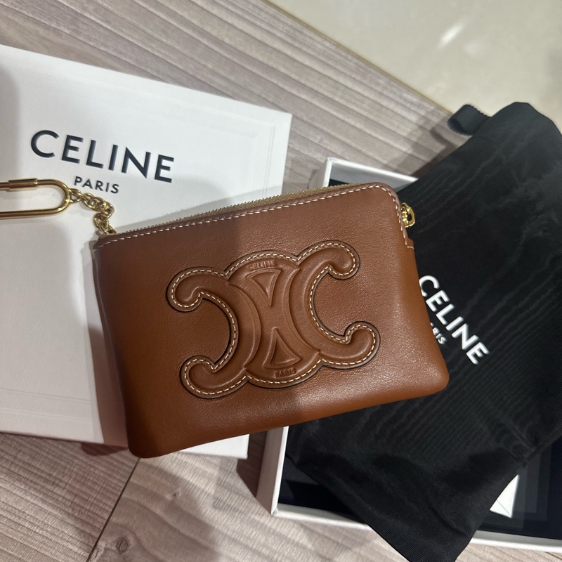 Celine 小牛皮大logo 拉鍊零錢包8新-5