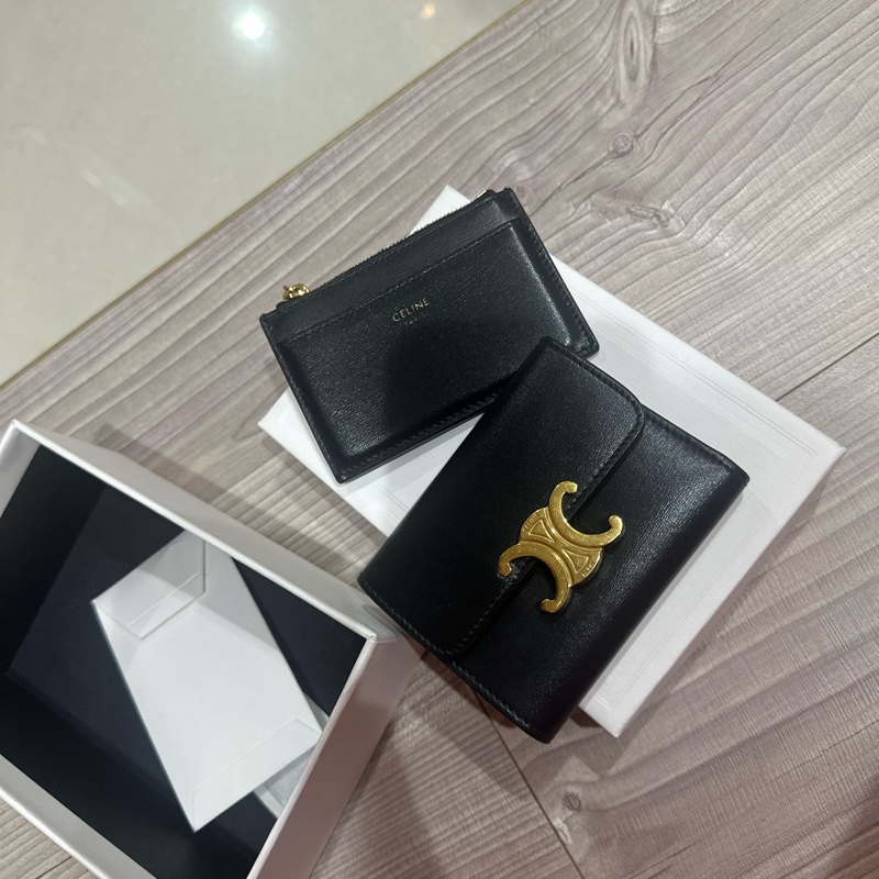 Celine 黑金2用式短夾8新-6