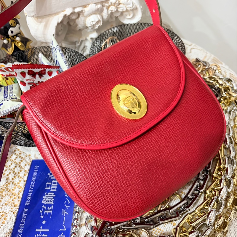 Dior 金蛋復古肩背包 紅金 中古-0