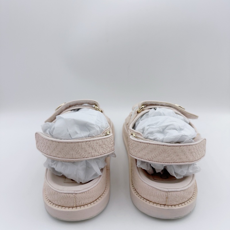 chanel香奈兒/36.5碼/粉色金幣徽章雙c涼鞋/已貼底-4