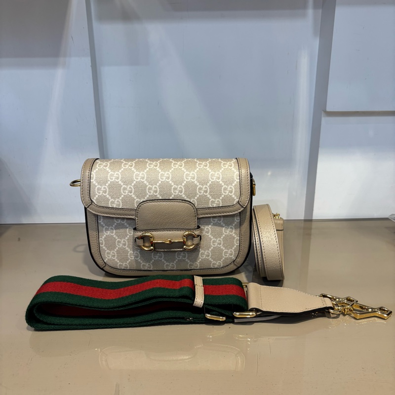 Gucci 燕麥色Horsebit1955肩斜背包-0