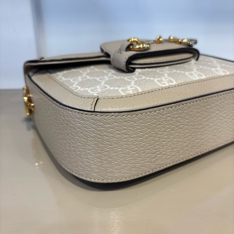 Gucci 燕麥色Horsebit1955肩斜背包-5