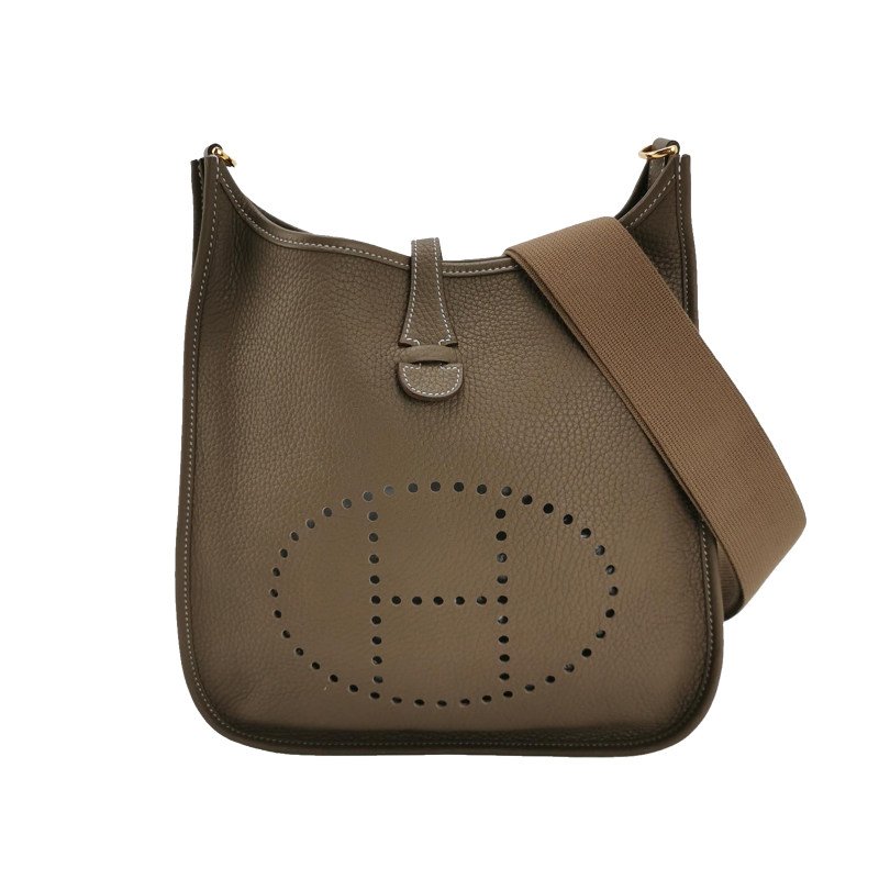 Hermes Evelyne29鏤空肩背包Clemence(TC)牛皮金扣18etoupe大象灰Y刻-0