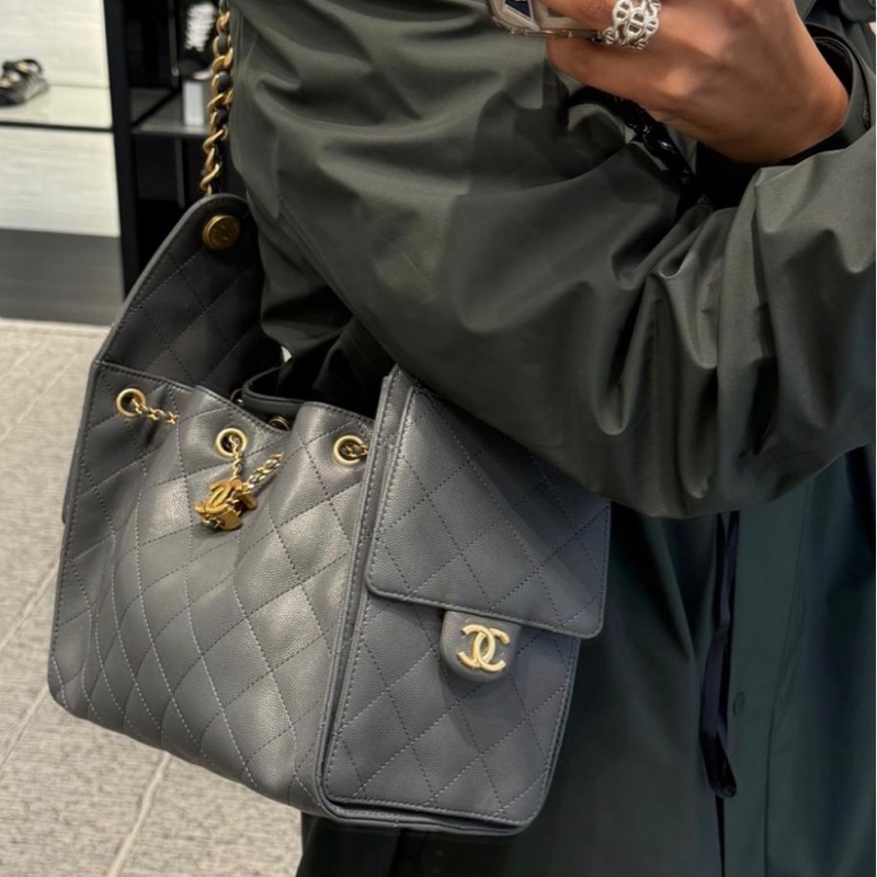CHANEL香奈兒 25 Hobo bag (灰/金) (粒面/金灰雙色鏈帶)-2
