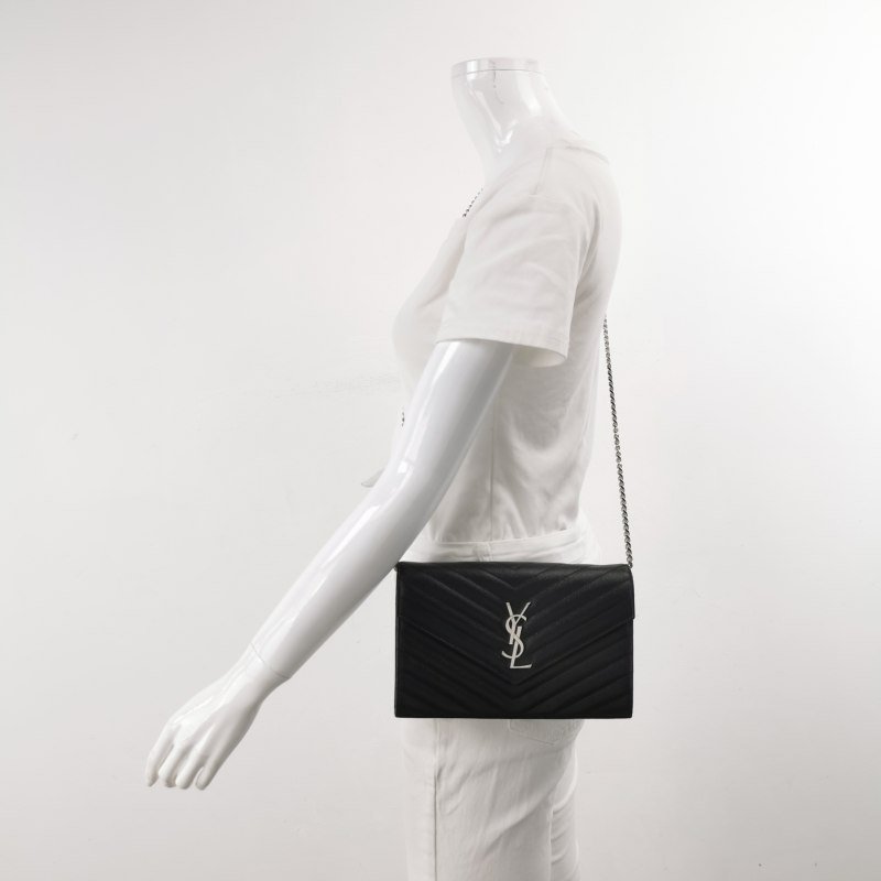 Saint Laurent Envelope牛皮V紋絎縫YSL標誌斜背包肩背包-1