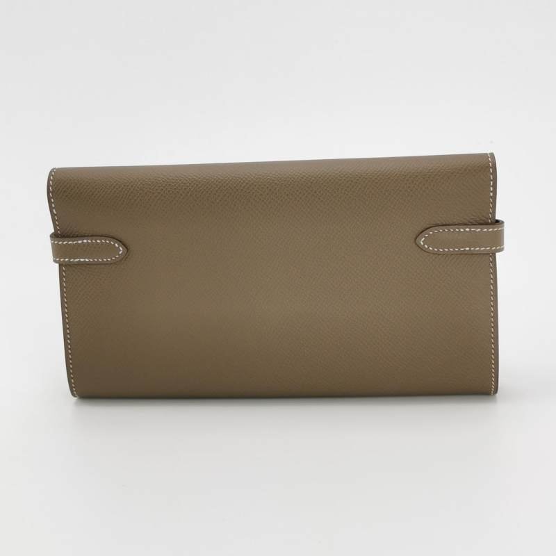 Hermes Kelly凱莉包大純色旋扣皮夾Epsom牛皮金扣18etoupe大象灰C刻-3