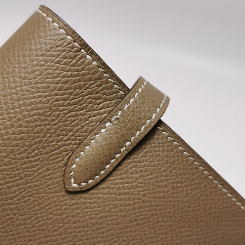 Hermes Kelly凱莉包大純色旋扣皮夾Epsom牛皮金扣18etoupe大象灰C刻-12