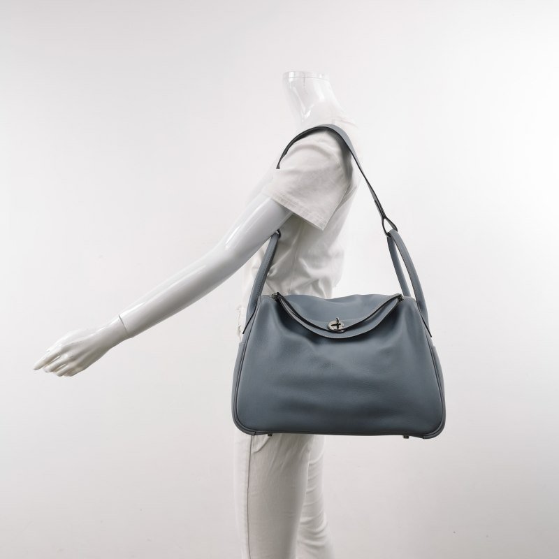 Hermes Lindy34旋扣單肩包Evercolor牛皮銀扣8U冰川藍T刻-1