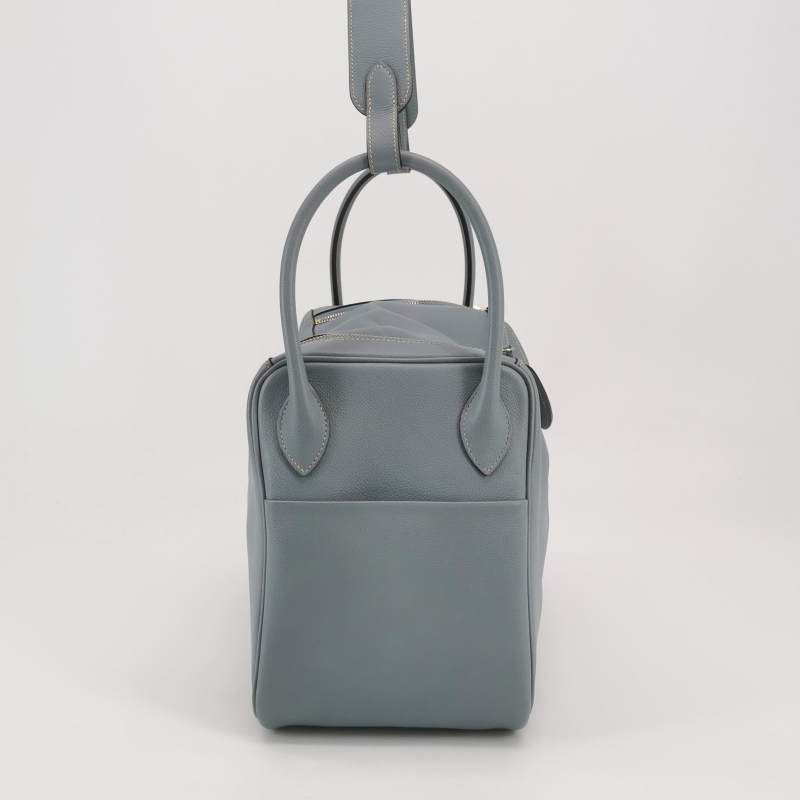 Hermes Lindy34旋扣單肩包Evercolor牛皮銀扣8U冰川藍T刻-3