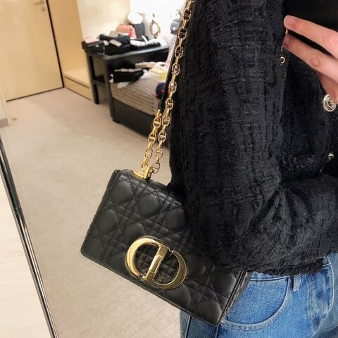 DIOR 黑金Caro小號肩背斜背包 20*13*6 98新配件塵袋購證