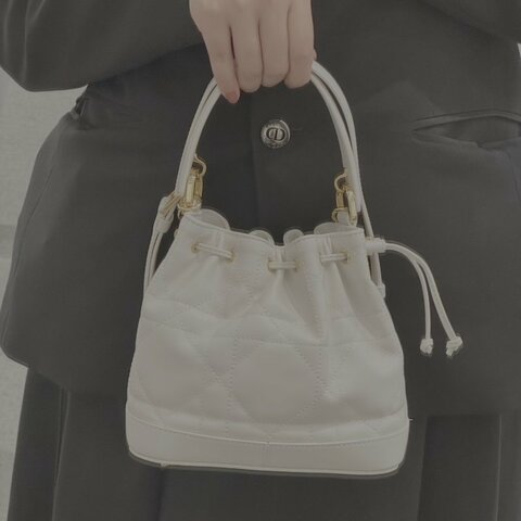 DIOR 奶白色金扣Jolie藤格紋 手提肩背水桶包 17.5*16*11 98新配件塵袋