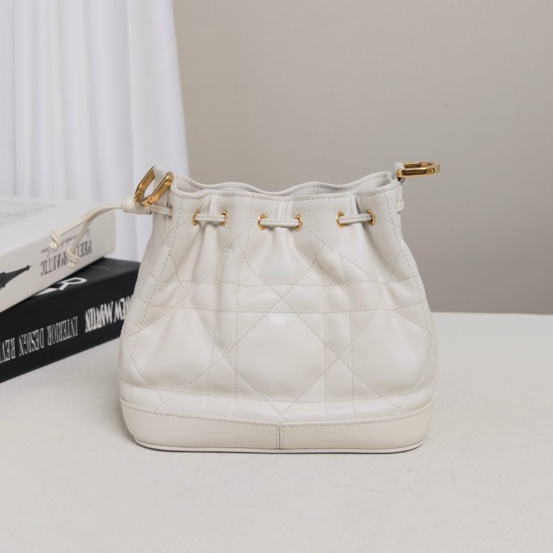 DIOR 奶白色金扣Jolie藤格紋 手提肩背水桶包 17.5*16*11 98新配件塵袋-5