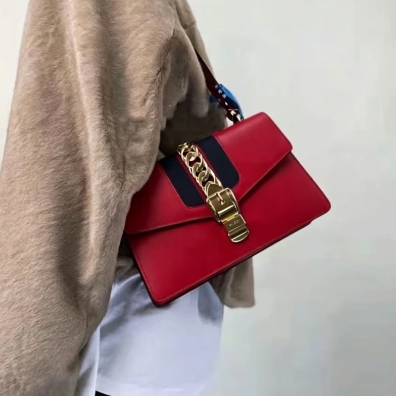 GUCCI古馳Sylvie紅色賽爾維亞全皮中號👹㊗️-2