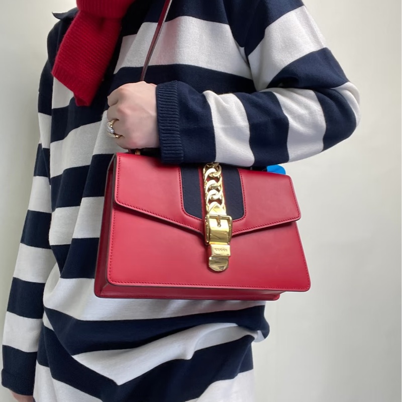GUCCI古馳Sylvie紅色賽爾維亞全皮中號👹㊗️-3