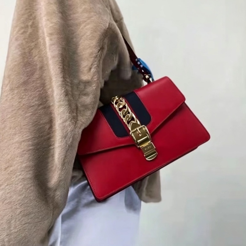GUCCI古馳Sylvie紅色賽爾維亞全皮中號👹㊗️-8