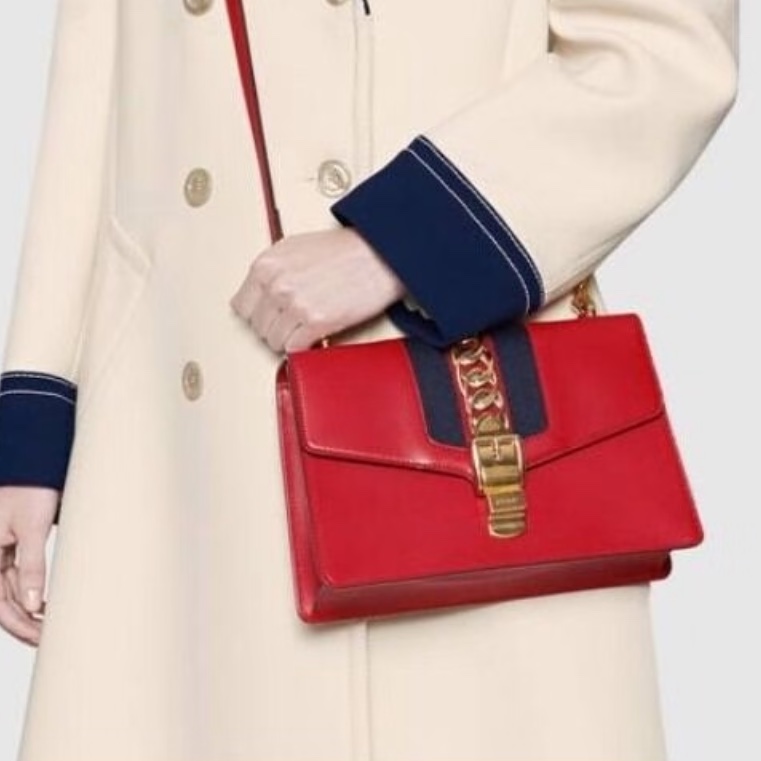 GUCCI古馳Sylvie紅色賽爾維亞全皮中號👹㊗️-9