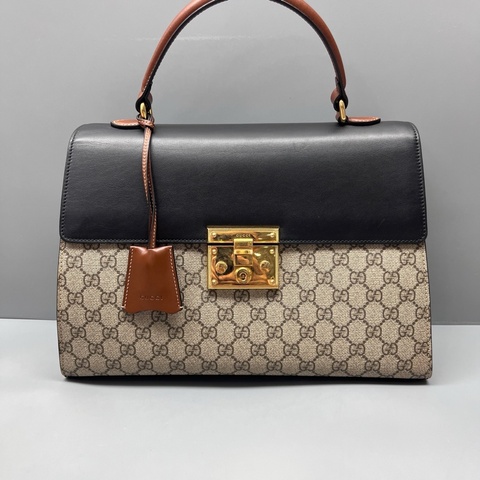 GUCCI 97新 老花拼黑padlock手提包 無肩帶 尺寸35*23