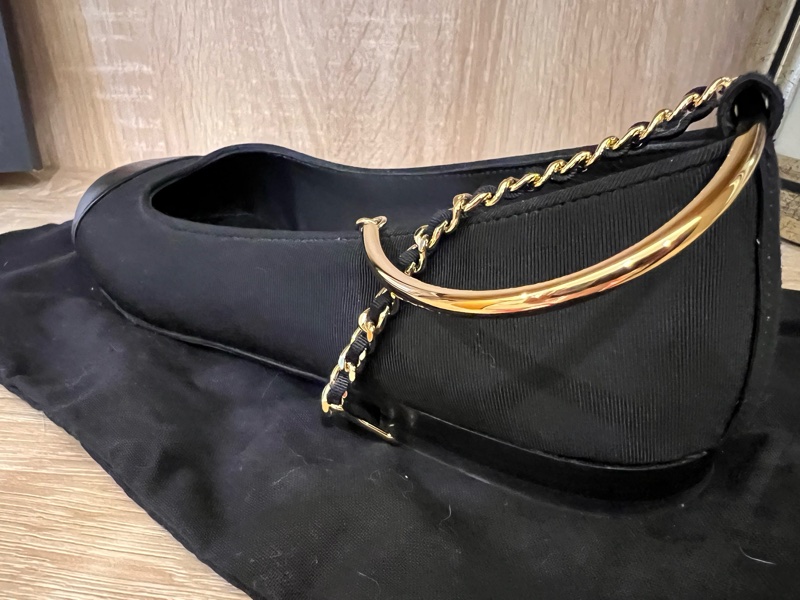 香奈兒 (CHANEL) 36C 碼 芭蕾舞鞋 帆布/皮革 黑色 淺金色五金-7