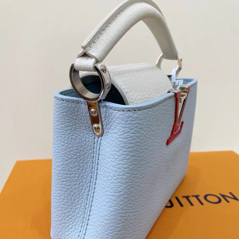LV Capucines mini馬卡龍藍拼白色 寬肩帶 20*13.5*8 99新配件塵袋-1