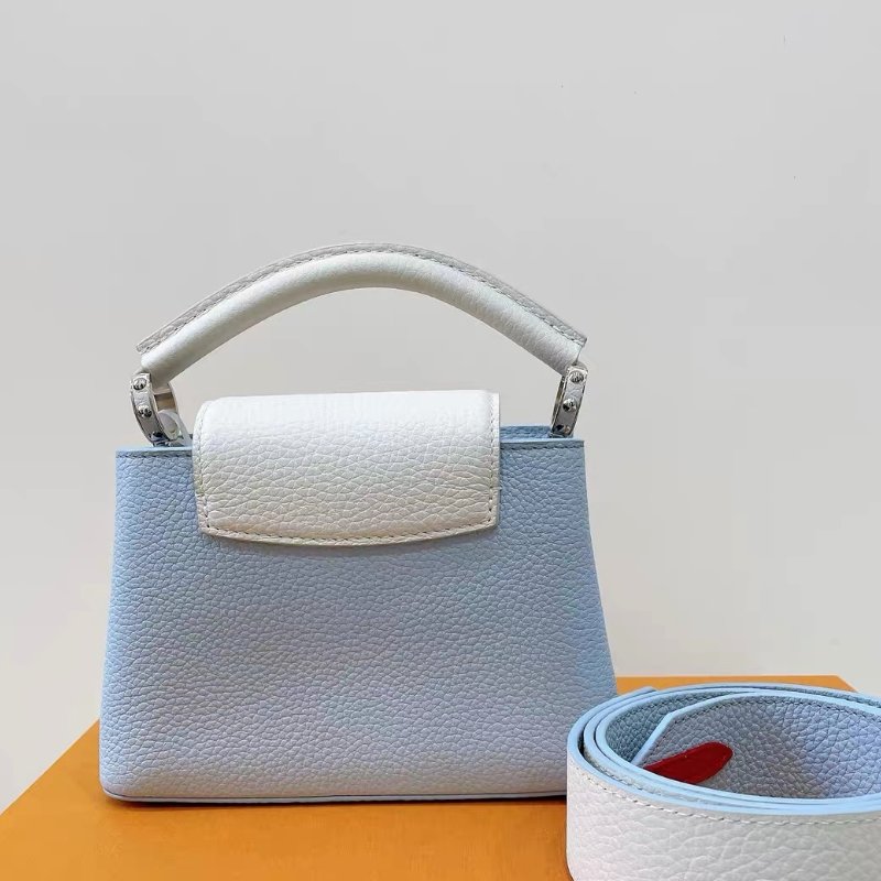 LV Capucines mini馬卡龍藍拼白色 寬肩帶 20*13.5*8 99新配件塵袋-4