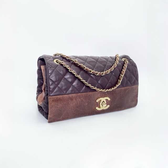 CHANEL Matelassé 小牛皮復古拼色雙鍊翻蓋肩背包-2