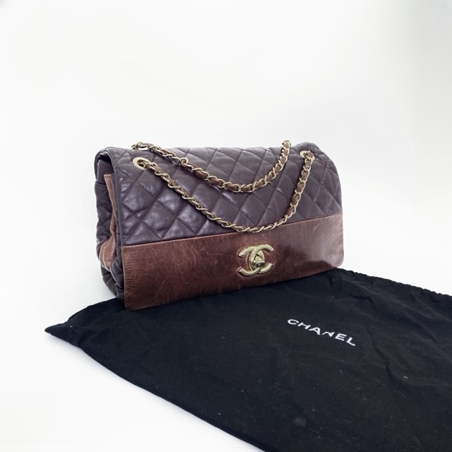 CHANEL Matelassé 小牛皮復古拼色雙鍊翻蓋肩背包-5