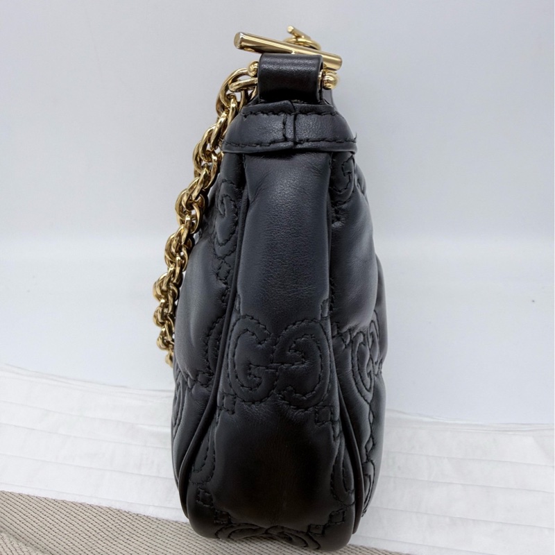 Gucci/古馳 Matelassé  黑色全皮浮雕麻將包腋下包單肩斜挎包，原始成色，成色如圖，黑標-5
