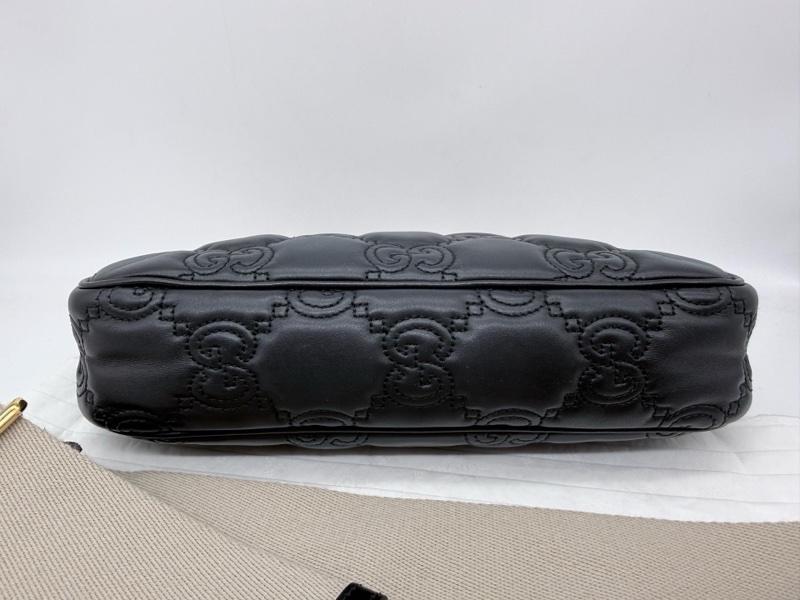 Gucci/古馳 Matelassé  黑色全皮浮雕麻將包腋下包單肩斜挎包，原始成色，成色如圖，黑標-6